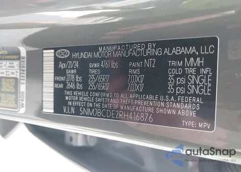 2024 Hyundai Tucson Sel from USA, damaged, VIN 5NMJBCDE2RH416876
